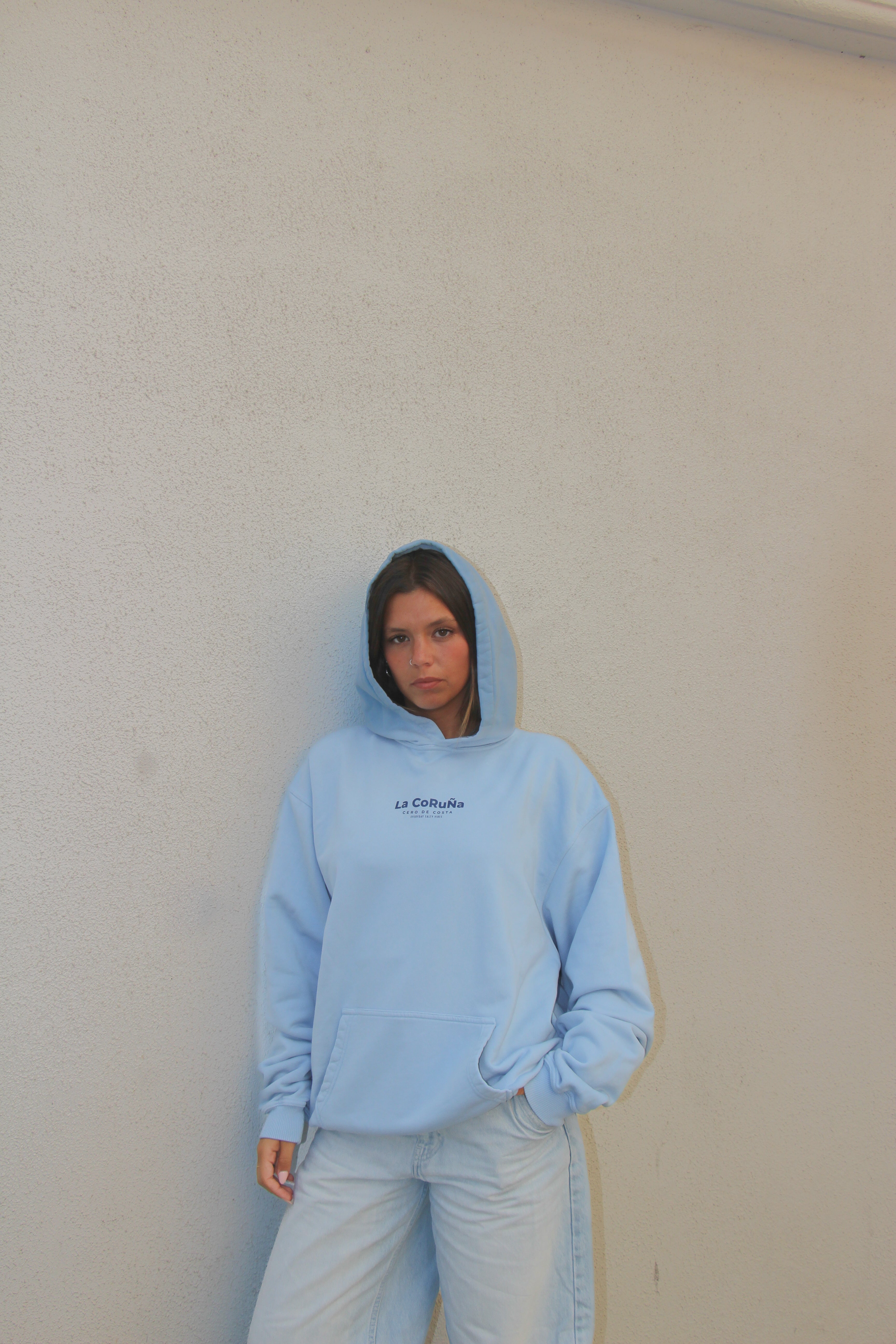 SUDADERA "LA CORUÑA" CELESTE FOTO CON CAPUCHA